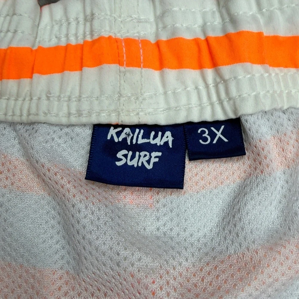 Kailua Surf Mens 3X Swim Trunks Orange White Striped Palm Tree Tropical Sunset‎